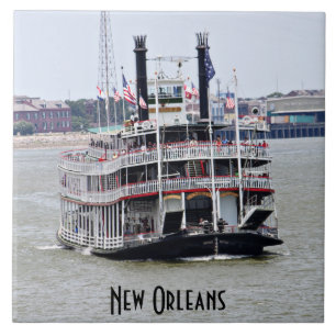 Azulejo De Cerámica Barco de vapor en el río Misisipi