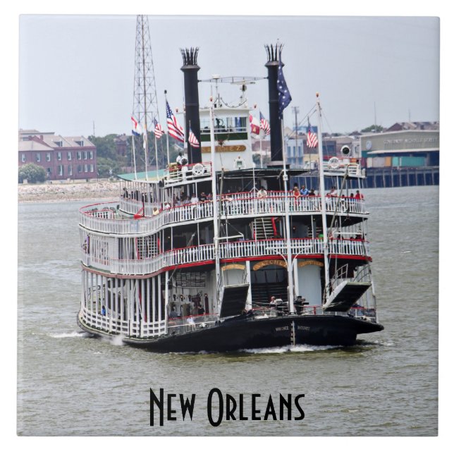 Azulejo De Cerámica Barco de vapor en el río Misisipi (Frente)