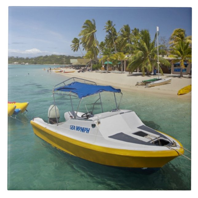 Azulejo De Cerámica Barcos de motor y banana (Frente)