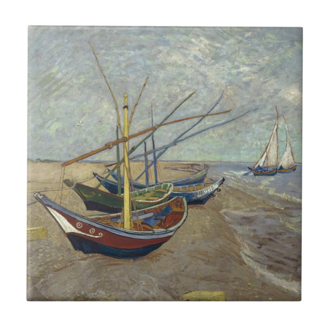 Azulejo De Cerámica Barcos de pesca en la playa de Vincent van Gogh (Frente)