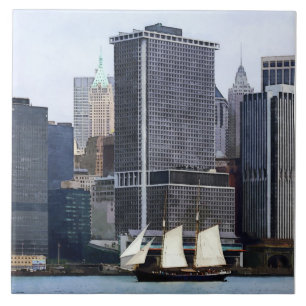 Azulejo De Cerámica Barcos - Goleta contra el horizonte de Manhattan