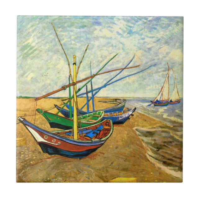 Azulejo De Cerámica Barcos pesqueros Van Gogh en la playa de Saintes M (Frente)