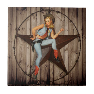 Azulejo De Cerámica Barn Wood Texas Star West Country Cowgirl