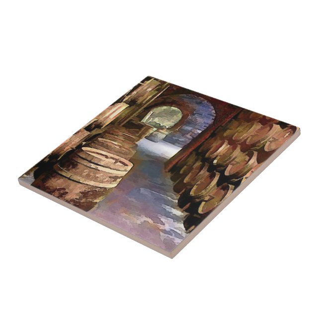 Azulejo De Cerámica Barriles de vino en la bodega (Lado)