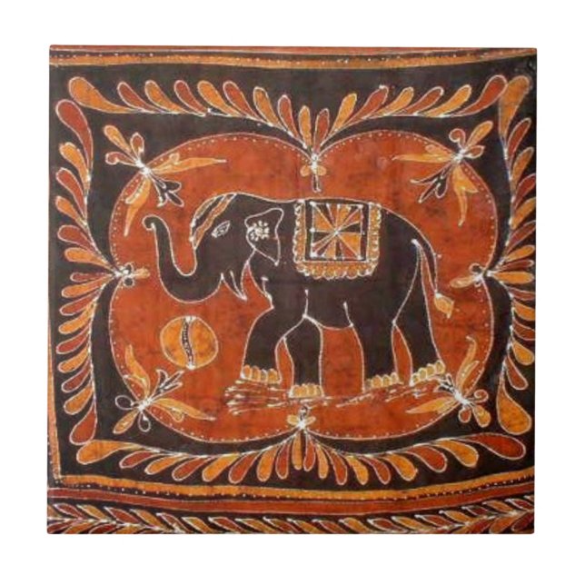 Azulejo De Cerámica Batik del elefante (Frente)