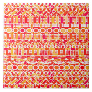 Azulejo De Cerámica Batik tribal - naranja de coral y rosa de coral