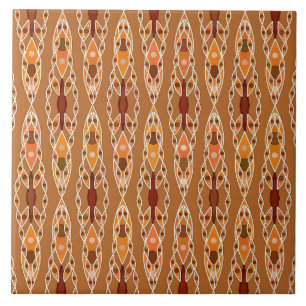 Azulejo De Cerámica Batik tribal - óxido, terracota y beige