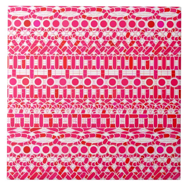 Azulejo De Cerámica Batik tribal - rojo profundo, marrón y blanco (Frente)