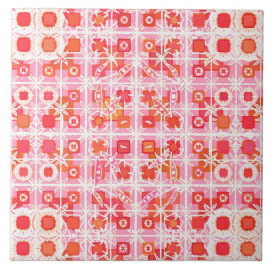 Azulejo De Cerámica Batik tribal - rosa y rojo fresa