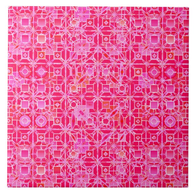 Azulejo De Cerámica Batik tribal - sombras del rosa fucsia (Frente)