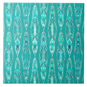 Azulejo De Cerámica Batik tribal - turquesa y Aquamarine