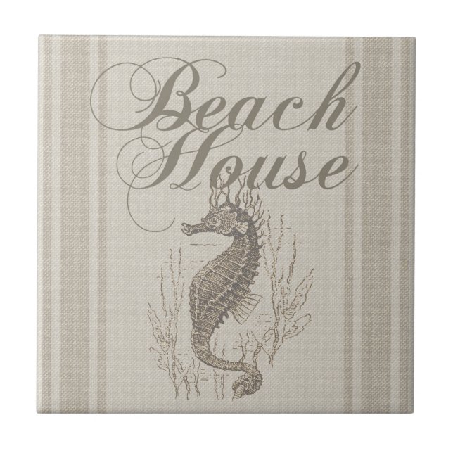 Azulejo De Cerámica Beach House Seahorse Seashore (Frente)