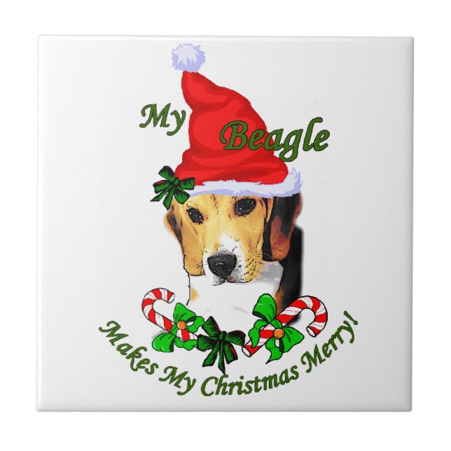 Azulejo De Cerámica Beagle Navidades Merry (Frente)