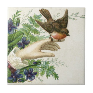 Azulejo De Cerámica Beautiful hand with a bird and flowers