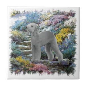 Azulejo De Cerámica Bedlington Terrier Summer Garden Art