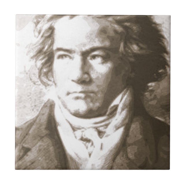 Azulejo De Cerámica Beethoven En Sepia (Frente)