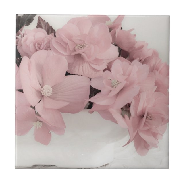 Azulejo De Cerámica Begonias rosadas (Frente)