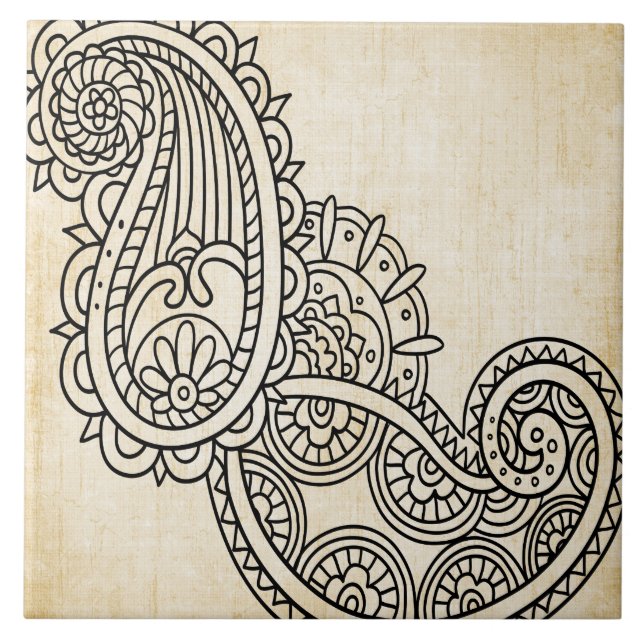 Azulejo De Cerámica Beige Mehndi Motif Tile (Frente)