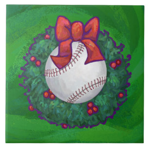 Azulejo De Cerámica Béisbol en Corona de Navidad