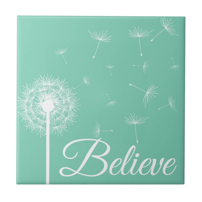 Azulejo De Cerámica Belig Script White Dandelion Silhouette (Frente)