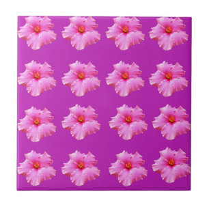Azulejo De Cerámica "Belleza audaz: Hibiscus rosa en un lienzo magenta