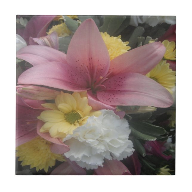 Azulejo De Cerámica Belleza de Lily Rosa Tile (Frente)