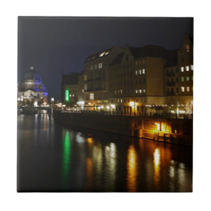 Azulejo De Cerámica Berlín Alemania Noche Spree Deutschland Nacht