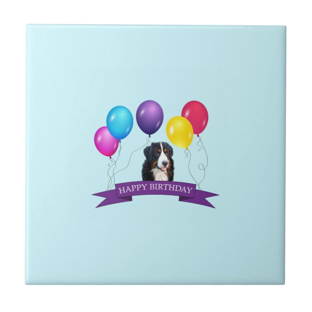 Azulejo De Cerámica Bernese Mountain Dog Happy Birday (Frente)