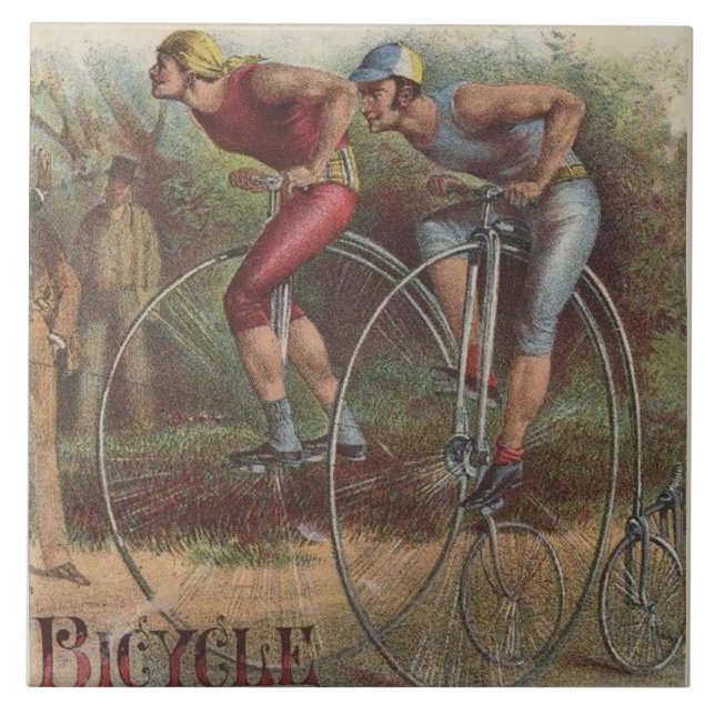 Azulejo De Cerámica Bicicletas Victorianas de Ruedas Altas (Frente)