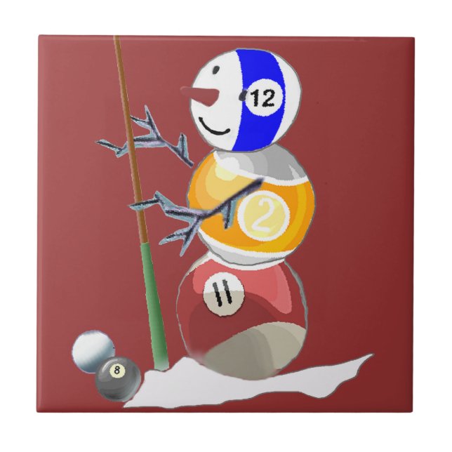Azulejo De Cerámica Billiard Ball Snowman (Frente)