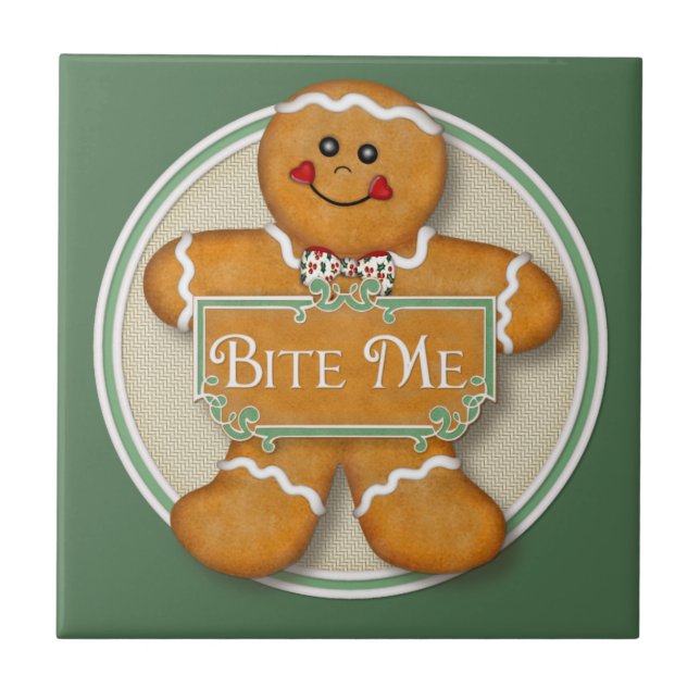 Azulejo De Cerámica Bite Me Gingerbread Man (Frente)