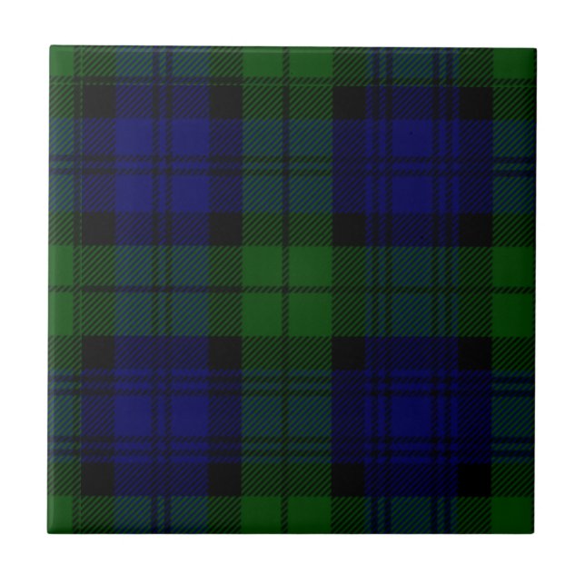 Azulejo De Cerámica Black Watch Tartan Blue Green Plage (Frente)