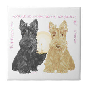 Azulejo De Cerámica Black & Wheaten Buenas Noches Scotties