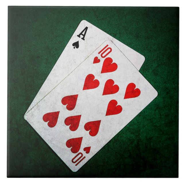 Azulejo De Cerámica Blackjack 21 punto - As, Diez (Frente)