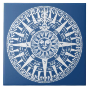 Azulejo De Cerámica Blanco azul del rosa de viento del compás