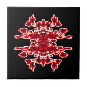 Azulejo De Cerámica Blanco negro floral gráfico rojo