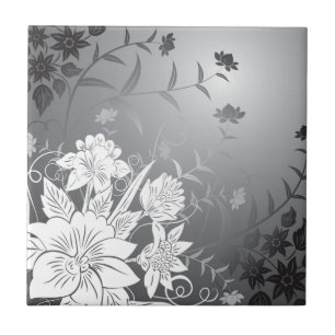 Azulejo De Cerámica blanco y negro floral
