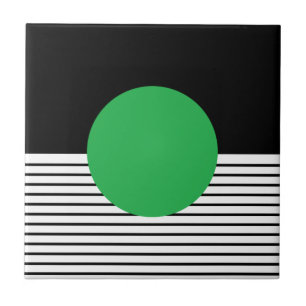 Azulejo De Cerámica Bloqueo de color blanco negro y círculo verde