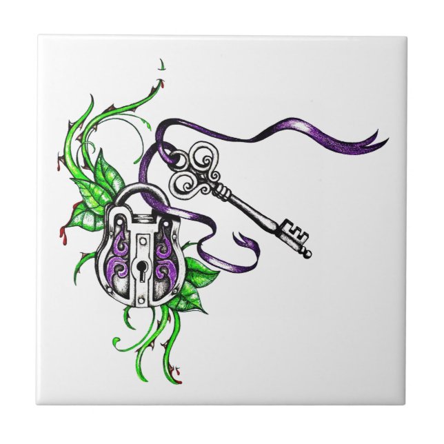 Azulejo De Cerámica Bloqueo violeta y diseño de clave (Frente)