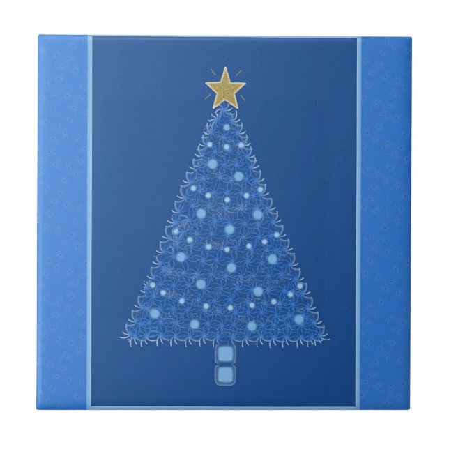 Azulejo De Cerámica Blue Christmas Tree Tile (Frente)