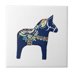 Azulejo De Cerámica Blue Dala Horse Tile, a la izquierda