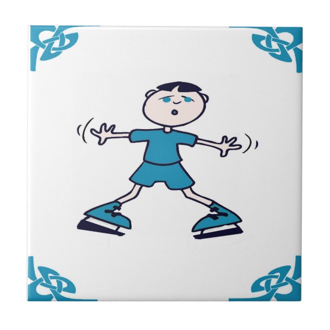 Azulejo De Cerámica Blue Dutch Boy Ice Skate (Frente)