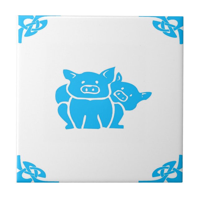Azulejo De Cerámica Blue Dutch Pigs Delft Look (Frente)