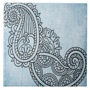 Azulejo De Cerámica Blue Mehndi Motif Tile