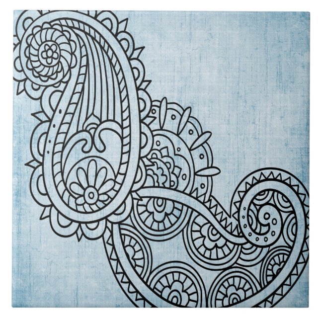 Azulejo De Cerámica Blue Mehndi Motif Tile (Frente)