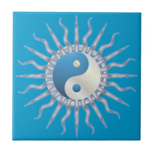 Azulejo De Cerámica Blue Starburst Yin Yang