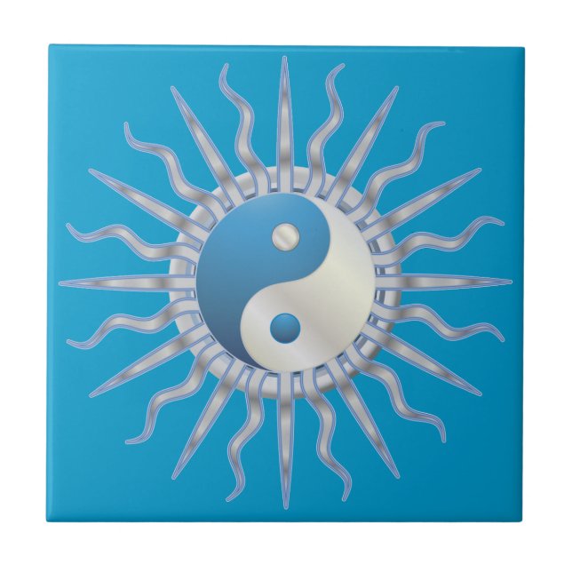 Azulejo De Cerámica Blue Starburst Yin Yang (Frente)
