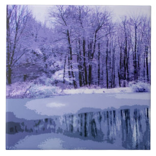 Azulejo De Cerámica Blue Winter Pond