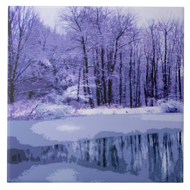 Azulejo De Cerámica Blue Winter Pond (Frente)