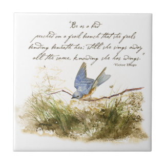 Azulejo De Cerámica Bluebird en Branch Inspirador poema Watercolor